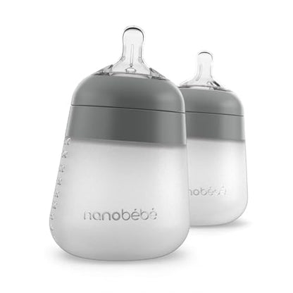 Nanobebe Flexy Silicone Baby Bottle, Anti-Colic, Natural Feel, Non-Collapsing Nipple, Non-Tip Stable Base, Easy to Clean 2-Pack, Grey, 9oz - color: Grey, style: 9 Ounce 2-Pack