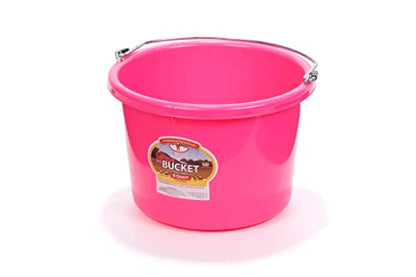 Little Giant® Plastic Animal Feed Bucket | Round Plastic Feed Bucket with Metal Handle | Made in USA | 8 Quarts | Hot Pink - color: Hot Pink