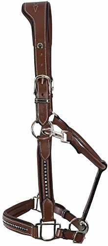 Henri de Rivel Ergonomic Premium Leather Padded Crystals Halter - Australian Nut - Oversize - color: Australian Nut, size: Oversize