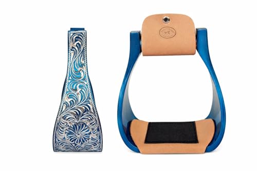 CHALLENGER Horse Western 5" Wide Turquoise Engraved Aluminum Rubber Tread Show Stirrups 5176TR