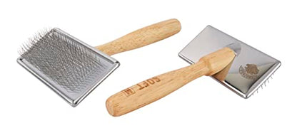 Furzone Wooden Slicker Brush - Stainless Steel Soft Pins for Pet Grooming (Size M) - size: Soft Pin / M