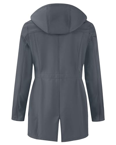 iCreek Women's Waterproof Softshell Rain Jacket Fleece Lined Hood Long Coat - color: Dark Grey, size: X-Large