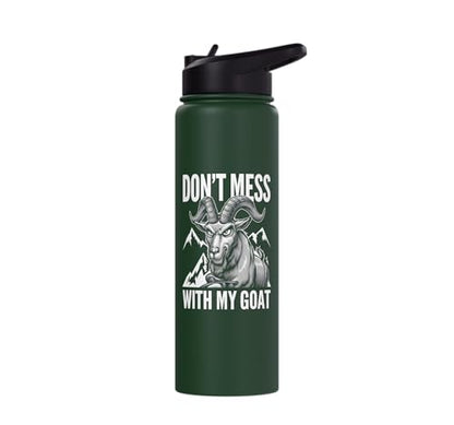 Don´t Mess With My Goat Cute Coat Pygmy Goat Farmer Stainless Steel Insulated Water Bottle - color: Dark Green