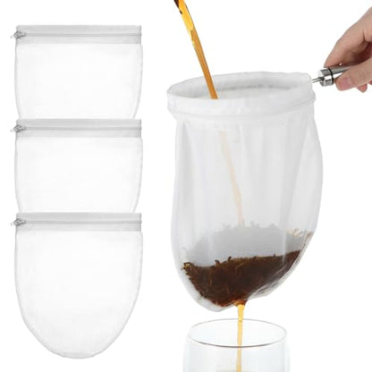 Ultra Fine Mesh Strainer Bags with Stainless Steel Handle, 3 Pcs Reusable Nut Milk Bag Strainer, Juice Strainers Mesh Filter Bags Cheese Cloth Bag for Straining Nutmilk, Coffee, Tea, Yogurt (Small)