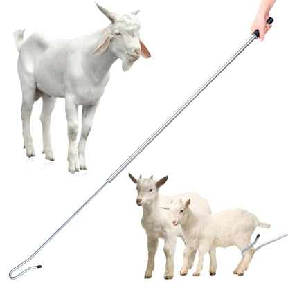 Goat Catcher Leg Hook, Sheep Catching Tools Stainless Catching Sheep Leg Crook Hook Catcher Poultry Leg Pole for Breeding Farms Grabber Capture Tool (63") - size: 63"