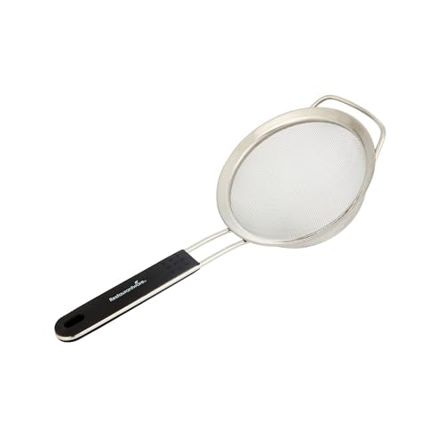 Restaurantware Fine Mesh Strainer 1 Count 12.6" x 5.5" x 2.3" with Silicone Handle Stainless Steel Extra Fine Mesh Strainer Heat-Resistant Handle Dishwasher-Safe for Rice, Quinoa, Pasta - size: Standard, Extra Fine Mesh-5 1/2"