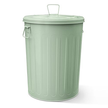 Plexon 20 Gallon Metal Trash Can with Lid Outdoor Large Trash Bin Steel Garbage Can for Garage Patio Farmhouse Bucket Bird Seed Storage Can Heavy Duty Round Container, Green - color: Green