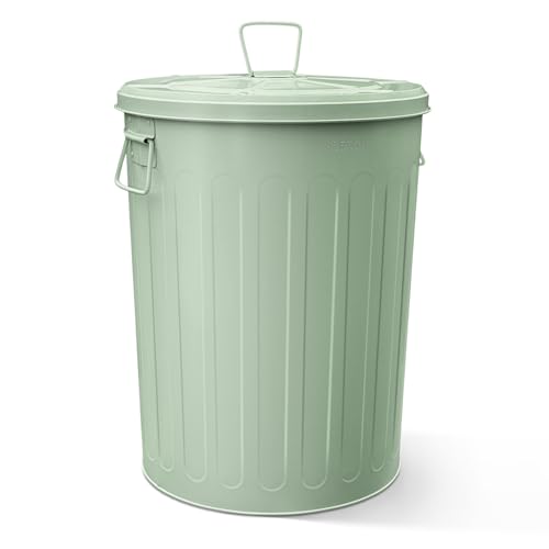 Plexon 20 Gallon Metal Trash Can with Lid Outdoor Large Trash Bin Steel Garbage Can for Garage Patio Farmhouse Bucket Bird Seed Storage Can Heavy Duty Round Container, Green - color: Green