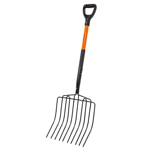 VNIMTI Pitch Fork for Gardening, 10 Tines Wide Pitch Fork with Fiberglass Handle, Heavy Duty Pitch Fork for Bedding, 45 Inches