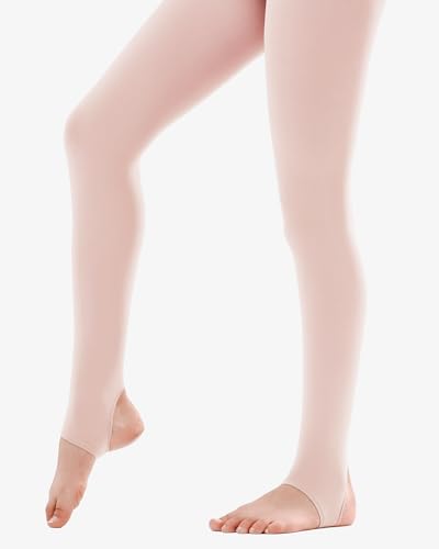 Stelle Girls Women Stirrup Ballet Tights for Dance Class Kids Adult - color: 2 Pack Ballet Pink+tan, size: 10-15 Years