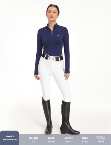 Harrison Howard Women’s Equestrian Riding Shirt, UPF 50+ Quarter Zip Breathable Horse Riding Top, Quick Dry Schooling Shirt - color: Navy, size: Small