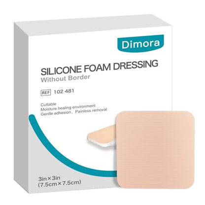 Dimora Silicone Foam Dressing Without Border 10 Pack- 3"x 3" Highly Absorbent Adhesive Waterproof Bandages for Wounds, Cuttable Pads for Wound Care and Dressings - size: 3"x3"(10Packs)