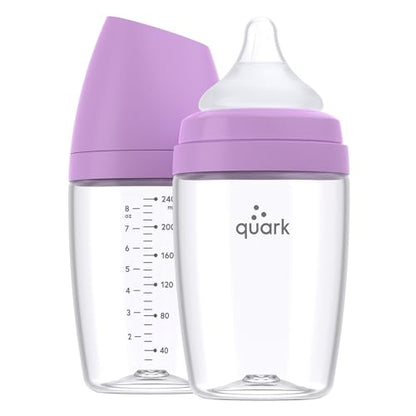 BuubiBottle Max Slow Flow Bottle for Newborn Babies by Quark - with Anti-Colic RealFeel Nipple to Simulate Breastfeeding - BPA-Free, PVC-Free, Toxin-Free - 8 Oz Bottle with Lid, 2 Pack - Purple - color: Purple