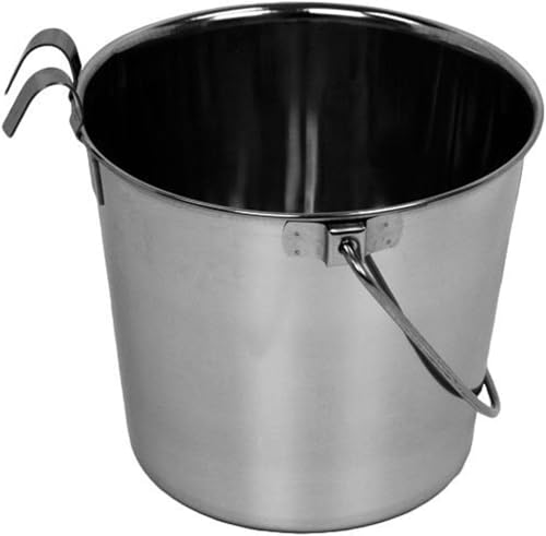 Advance Pet Products 4 Quart Stainless Steel Bucket with Dual Hook | Perfectly Fits on Kennels, Cages and Critter Crates | Heavy Duty Bucket for Pets Cleaning & Food Prep - Flat Sided Pail - size: 4 Quart - Hooked