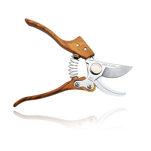 TONMA Bypass Pruning Shears [Made in Japan] 8 inches Professional Garden Shears, Japanese Secateurs Hand Pruner Hedge Clippers, Aluminum Alloy Handle - style: Bypass Pruning Shears (Wood Grain)