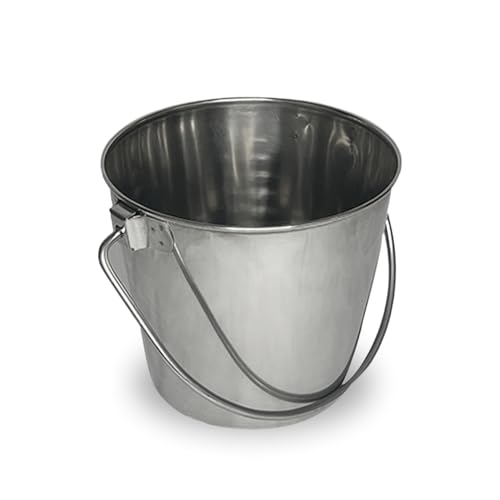 Heavy Stainless Steel Round Bucket, 9 Quart | Durable Food & Water Pail for Dogs, Cats, Kennels, Cages and Critter Crates | Multi-Purpose Bucket - size: 9 quart
