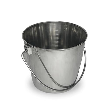 Heavy Stainless Steel Round Bucket, 9 Quart | Durable Food & Water Pail for Dogs, Cats, Kennels, Cages and Critter Crates | Multi-Purpose Bucket - size: 9 quart