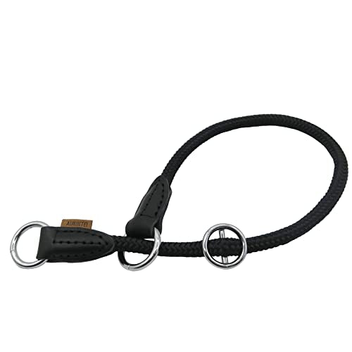 Braided Round Martingale Dog Collar, Training Collar with Slidable Stop Ring - Ideal for Small Medium Dogs (M- (1/3") - 18" Long, Black) - color: Black, size: M- (1/3") - 18" Long