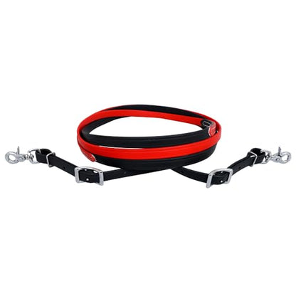 HILASON Western Horse Biothane Leather Rein, Full Size - color: Red & Black