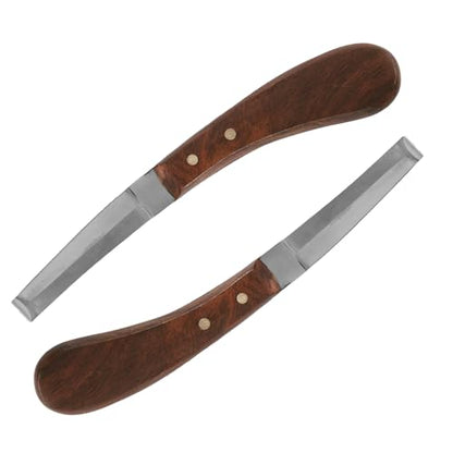 Hoof Knife Double Edged Curved Blade – Stainless Steel Curved Blade Farrier Tool with Wooden Handle, Multipurpose Hoof Trimming Knife for Livestock, 3-Inch Blade, 8.5-Inch Overall (Left Hand) - style: Double Edge - LH