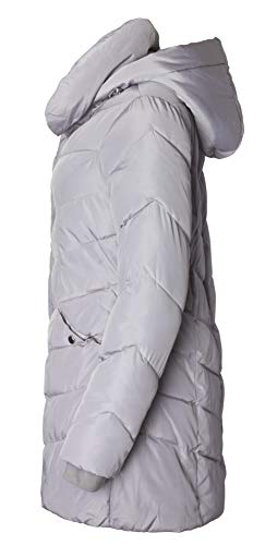 Sportoli Womens Winter Fleece Lined Chevron Quilted Puffer Jacket Coat with Hood - color: Steel Grey, size: Small