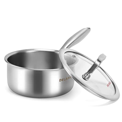 DELARLO Full-body Clad Tri-ply Stainless Steel 1.5 Quart Saucepan with Lid - color: Silver, size: 1.5QT/SS
