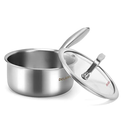 DELARLO Full-body Clad Tri-ply Stainless Steel 1.5 Quart Saucepan with Lid - color: Silver, size: 1.5QT/SS