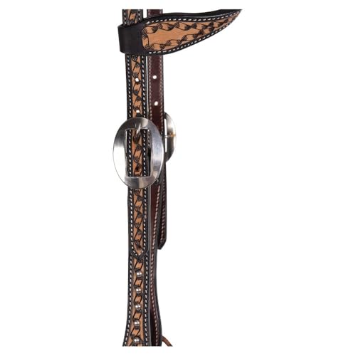 Schneiders Black Edged Ribbon Tooled One Ear Headstall | Elegant Argentine Leather | Rust-Resistant Hardware | Horse Headstall for Work, Ranch, and Trail Riding | Size Full Horse