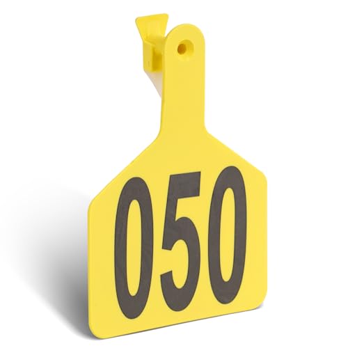Cattle Ear Tags Numbered 50 Pcs Large Cow Tags Yellow | Pre-Numbered 001-050, One-Piece, Fit, Not Easy To Fall Off, Easy Application, Durable, Fade-Resistant & Cold-Resistant - color: Yellow, size: 50