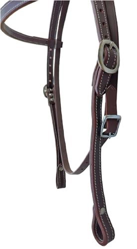 Double Stitched Latigo Leather Browband Western Horse Headstall - color: Brown