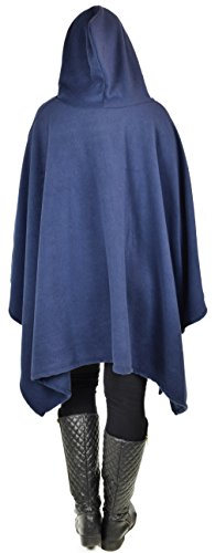 Dare2BStylish Women Poncho Style Hoodie Sweater Fleece Cover Up for Cold Weather - color: Navy Blue