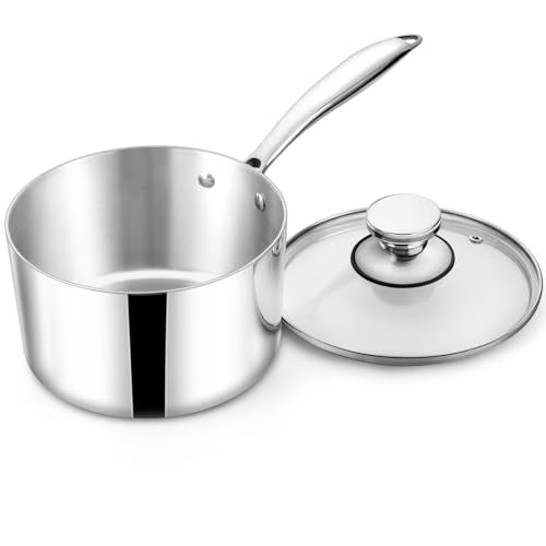 TeamFar 2qt Saucepan with Lid, Stainless Steel Tri-Ply Sauce Milk Pan - size: 2.1 Quarts