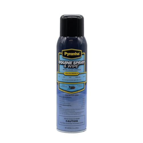 Pyranha Equine Spray and Wipe Fly Repellent for Horses – Water-Based Formula with Citronella Scent, Long-Lasting, Dust-Free, No Shake Required, BOV Can 15 oz - size: 15 Fl Oz (Pack of 1)
