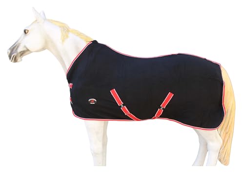 Challenger Horse Polar Fleece Cooler Exercise Blanket Wicks Moisture 4385 - color: Black / Red-White Trim, size: 60 inches