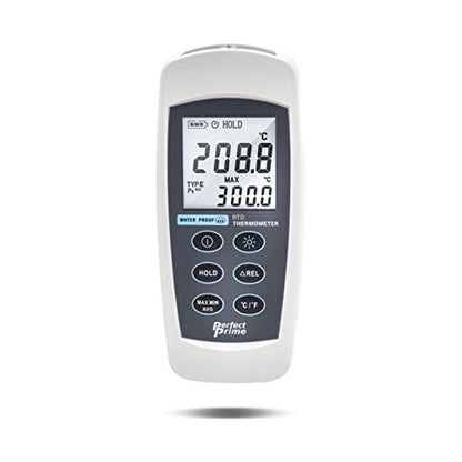 PerfectPrime TC0370, IP67 Water Proof Platinum RTD Thermometer with PT100/4 line Probe - style: 1 CH, RTD Water Proof