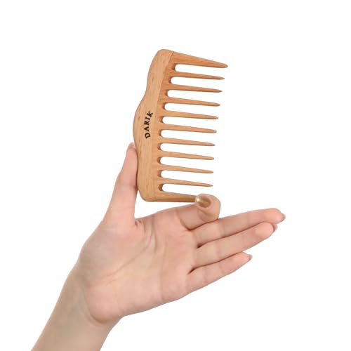 Wide Tooth Wooden Comb Handmade - Natural Vintage Style Wide Tooth Comb for Curls Gentle Styling - Anti-Static Wood Hair Combs For Women Detangling (Oval Wide Tooth) - color: Oval Wide Tooth