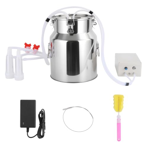 Automatic Pulsating Goat Milking Machine, 14L Stainless Steel Bucket Portable Sheep Milker with Food-Grade Silicone Cups and Adjustable Suction for Farm Home Use Dairy Equipment L - size: L