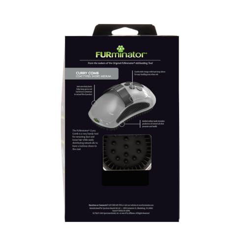 FURminator Curry Comb for Dogs & Cats With Short, Dense Coats | Removes Dust & Loose Hair, Distributes Natural Oils for Healthy Coat, Ideal for Short & Medium Coats, For Daily Use