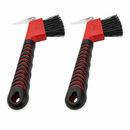Intrepid International Rubber Handle Hoof Pick with Brush - 2 Pack - Red - color: Red