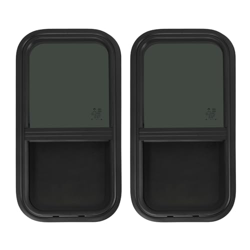 Vertical Sliding Black RV Window for Teardrop, Cargo, Horse Trailer, Marine Camper Window Replacement,12" Wide x 24" Tall, 2 Pack (12"x24") - size: 12"x24"