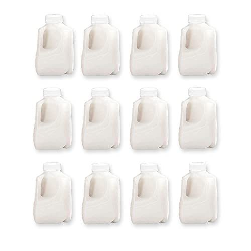 (12Pk) Mini Milk Jugs Plastic With Lid Quart Size Jugs Empty Milk Jugs, Use For Milk, Brews, Juice, Teas, Easy Grip Easy Pour Pitcher Elderly, Special Needs & Small Hands, Food Safe, Hdpe Squat 32 Oz