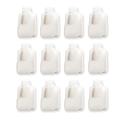 (12Pk) Mini Milk Jugs Plastic With Lid Quart Size Jugs Empty Milk Jugs, Use For Milk, Brews, Juice, Teas, Easy Grip Easy Pour Pitcher Elderly, Special Needs & Small Hands, Food Safe, Hdpe Squat 32 Oz