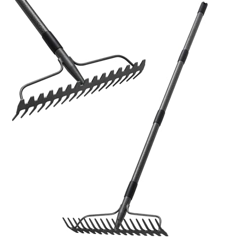 Bow Rake, 17 Prongs Leaf RakeThatch Rake for Lawn,63 Inch Long Handle Yard Rock Rake for Gardening,Detachable Heavy Duty Metal Garden Rake for Loosening Soil, Leveling Lawn, Leaves Cleaning