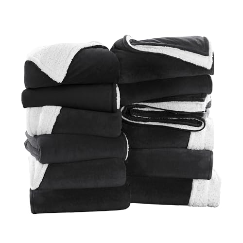 IR Imperial Rooms Black Sherpa Fleece Throw Blanket Twin Size for Bed - Wholesale Bulk Pack of 12 Sherpa Blankets - Soft Fluffy Throw Blankets for Hotels, Guest Bedroom, 60x80 Inches - color: Black, size: Twin/Twin XL (Pack of 12)