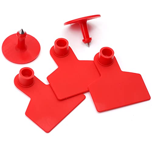 Blank Ear Tags 100 Pieces Livestock Ear Tags Blank Livestock Identification Cards for Cattle Cow Pig Goat Sheep Dog (red) - color: Red