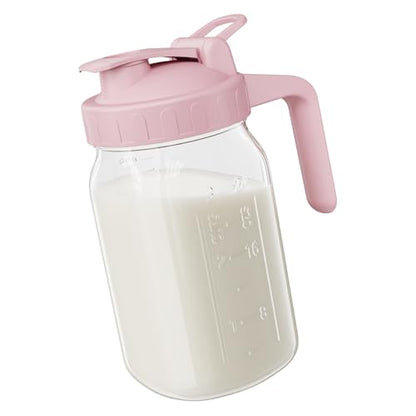 JunVpic Breast Milk Pitcher, 32 oz Wide Mouth Glass Mason Jar with Lid - color: Pink, size: 32 Ounces