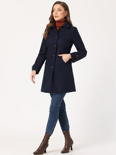 Allegra K Women's Winter Overcoat Peter Pan Collar Single Breasted Pea Coat - color: Navy Blue, size: X-Small