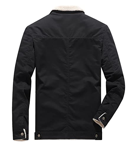 Men's Winter Sherpa Lined Fleece Military Cargo Jacket Cotton Outerwear Jacket Coat - color: Black, size: Medium