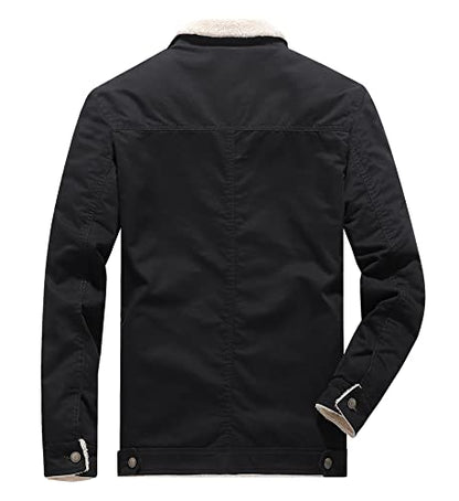 Men's Winter Sherpa Lined Fleece Military Cargo Jacket Cotton Outerwear Jacket Coat - color: Black, size: Medium