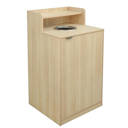 Flash Furniture Trash Can Enclosure, 32 Gallon, Oak | 8" Drop Hole, Tray Shelf, Swing Door, Commercial Grade - color: Oak